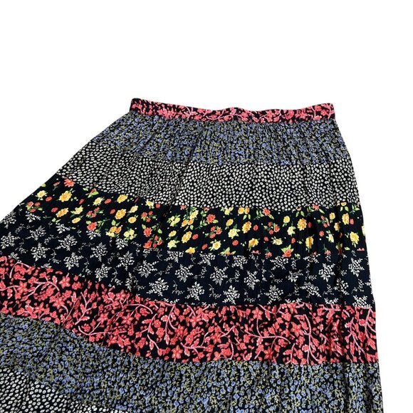 Requirements Patchwork Tiered Vintage Floral Cottagecore Maxi Skirt Size Large - Picture 2 of 7